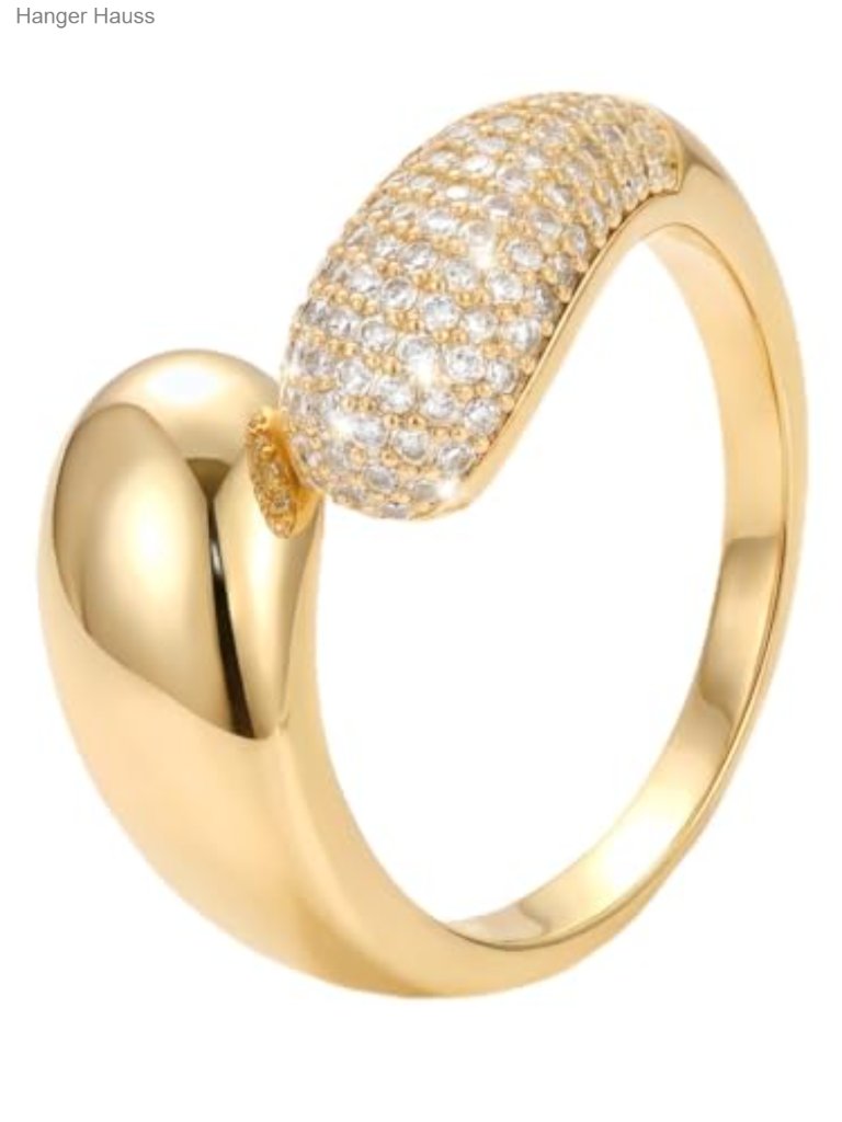 Chunky Gold Plated Cz Pave Statement Ring, Stackable Open Band, Trendy Jewelry